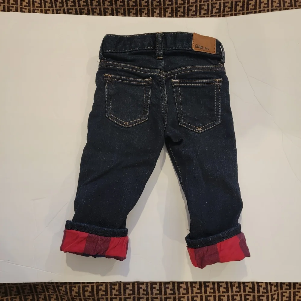 Gap Jeans Buffalo Plaid Flannel Lined Toddler Size 18- 24 months blue jeans pant